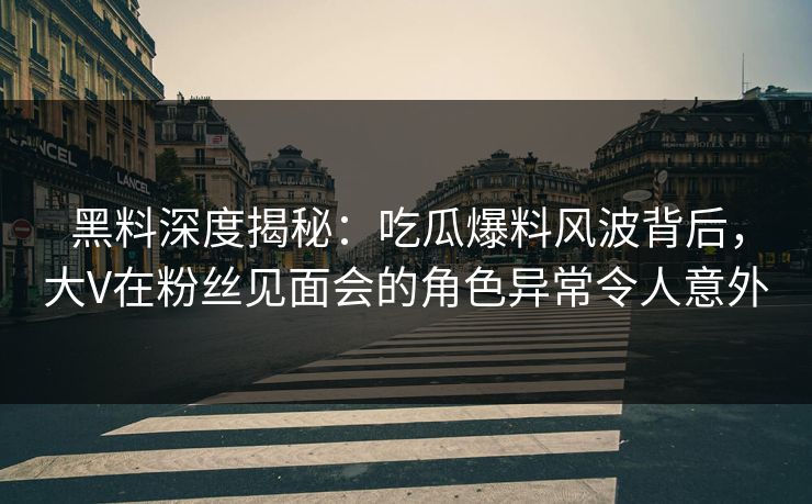 黑料深度揭秘：吃瓜爆料风波背后，大V在粉丝见面会的角色异常令人意外