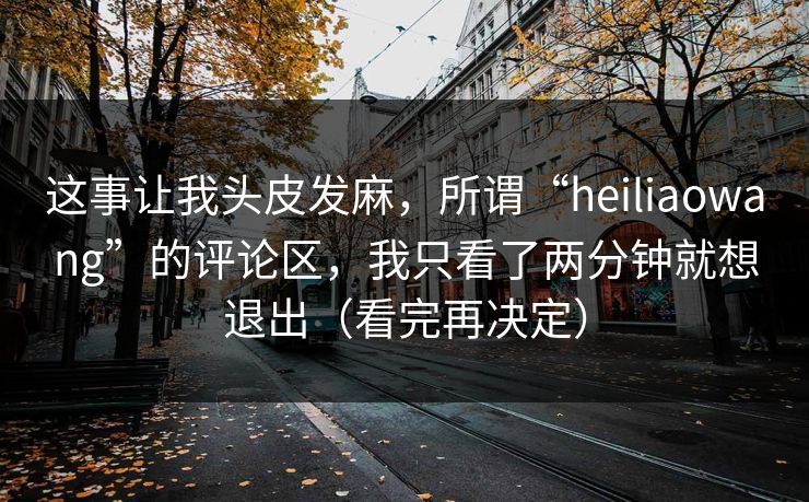这事让我头皮发麻，所谓“heiliaowang”的评论区，我只看了两分钟就想退出（看完再决定）